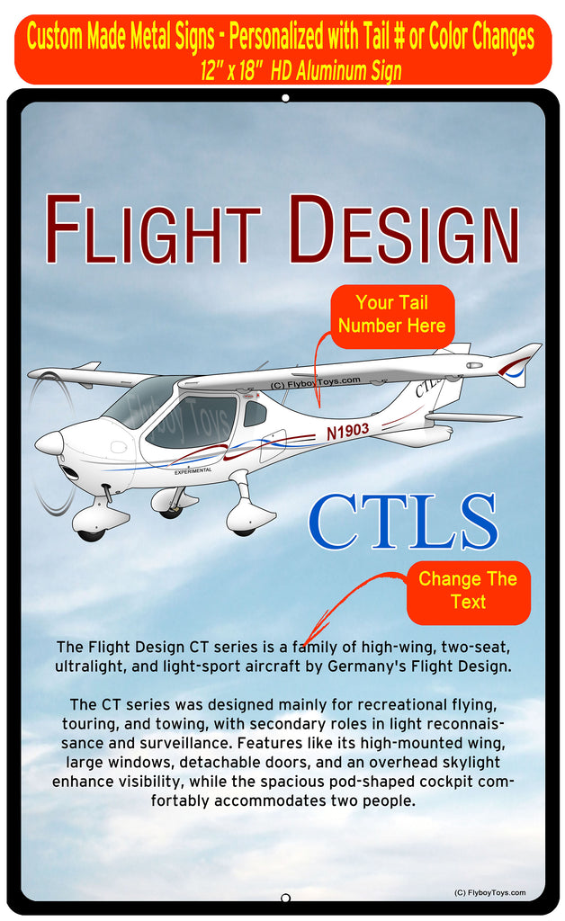 Flyboy Toys Custom Flight Design CTLS 12"x18" HD Airplane Sign