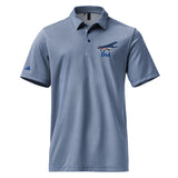 Custom Dad Adidas Space-Dyed Polo in royal with personalized aviation graphic, kodak 100, front view