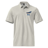 Custom Dad Adidas Space-Dyed Polo in grey with personalized aviation graphic, kodak 100