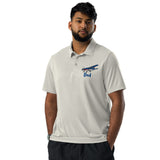 Male Model of Custom Dad Adidas Space-Dyed Polo in grey with personalized aviation graphic, kodak 100