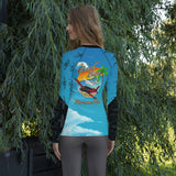 Custom Blue Print Beech Theme Women's Rash Guard - Add you N#