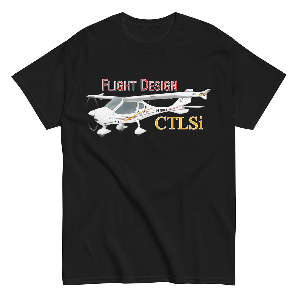 Flyboy Toys Flight Design CTLSi custom airplane T-shirt in black, front view