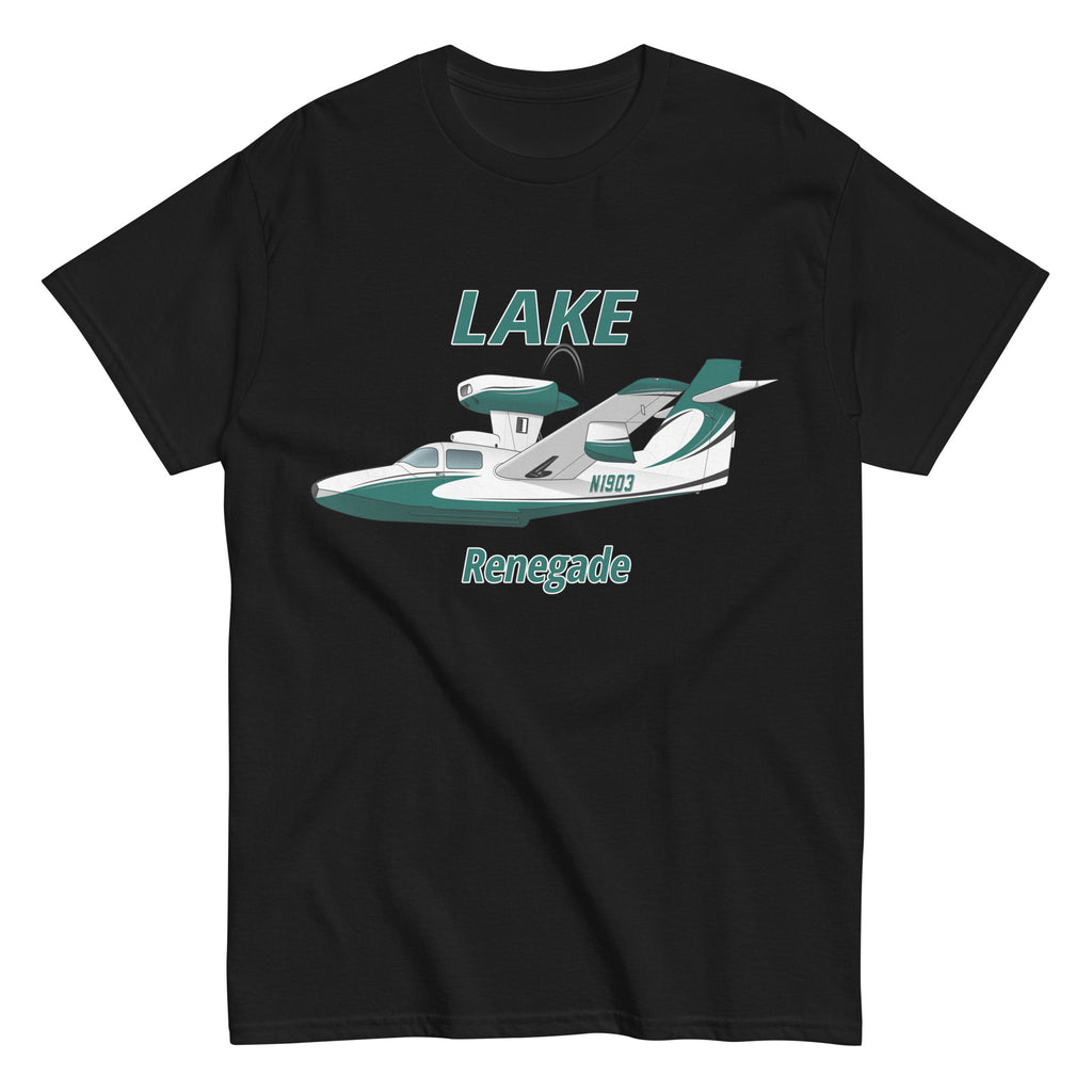 Flyboy Toys Lake LA-250 Renegade custom airplane T-shirt in black, front view