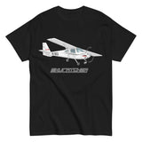 Flyboy Toys Skycatcher custom airplane T-shirt in black, front view