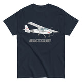 Flyboy Toys Skycatcher custom airplane T-shirt in navy, front view