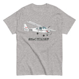 Flyboy Toys Skycatcher custom airplane T-shirt in grey, front view