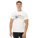 Male Model  of a White Flight Design CTLSi LSA pilot T-shirt.