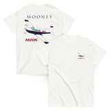 Flyboy Toys Mooney M20K airplane T-shirt in white with personalized N-number, front and back print