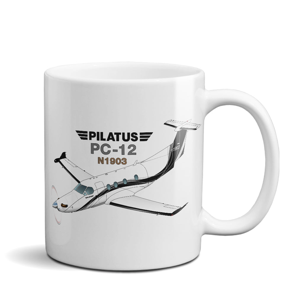 Pilatus PC-12 NG (Silver/Black) Airplane Ceramic Mug - Personalized w/ N#