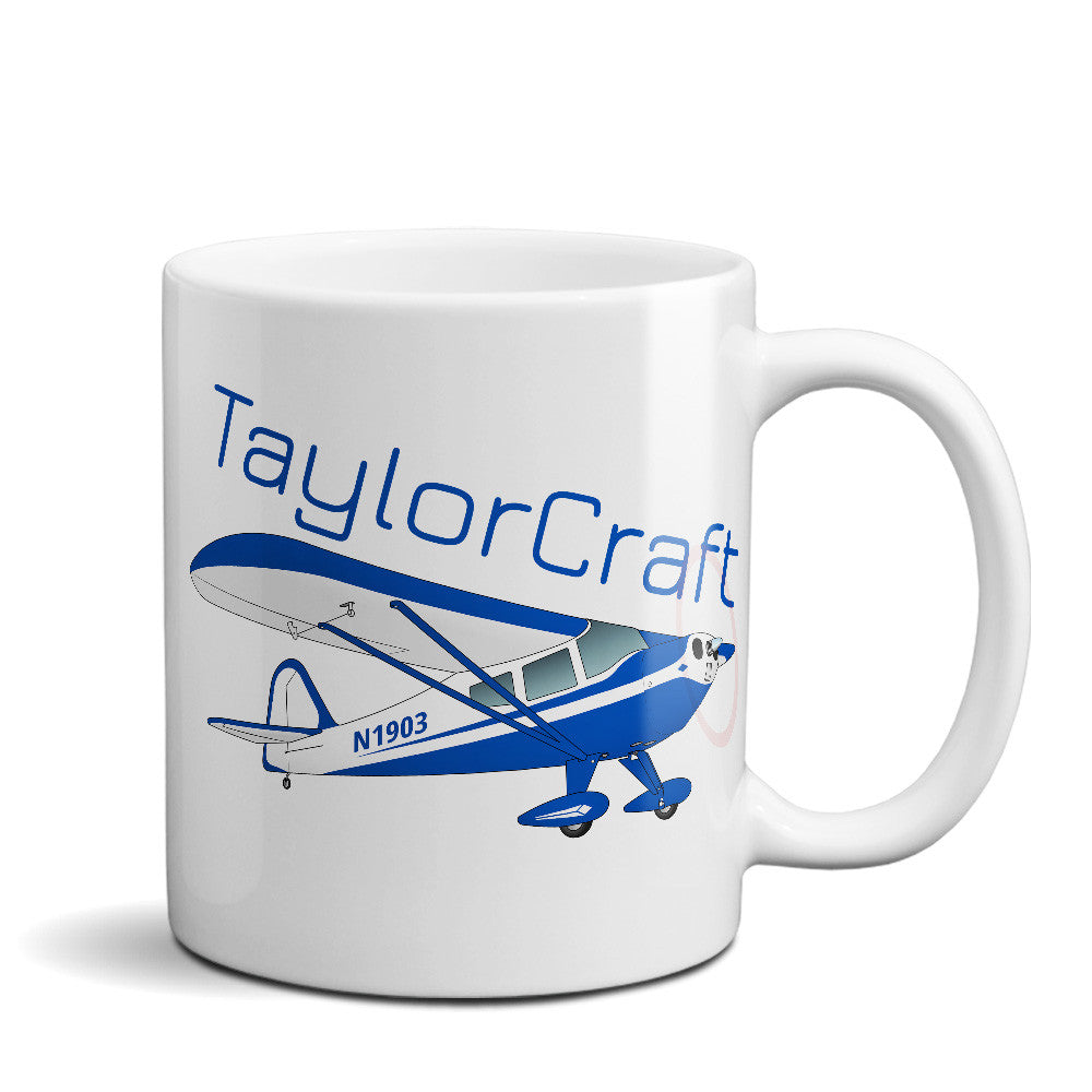 Taylorcraft F-21B (Blue) Airplane Ceramic Mug - Personalized w/ N#