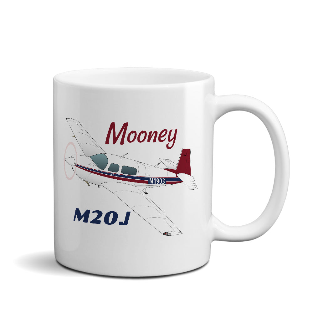 Mooney M20J / 201 (Red/Blue) Airplane Ceramic Mug - Personalized w/ N#