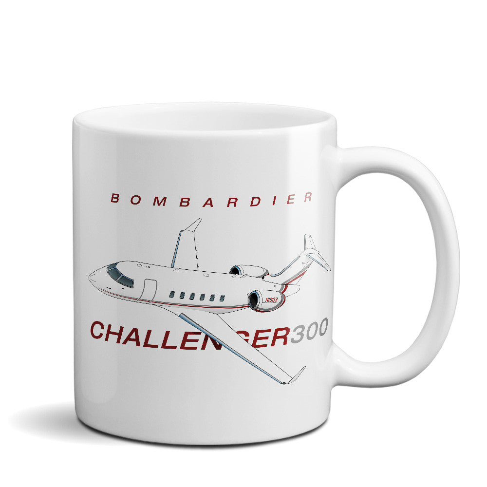 Bombardier Challenger 300 (Red/Silver) Airplane Ceramic Mug - Personalized w/ N#