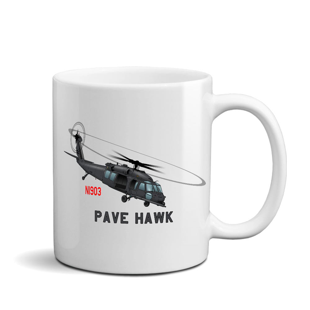 Sikorsky HH-60 Pave Hawk (Black) Helicopter Ceramic Mug - Personalized w/ N#