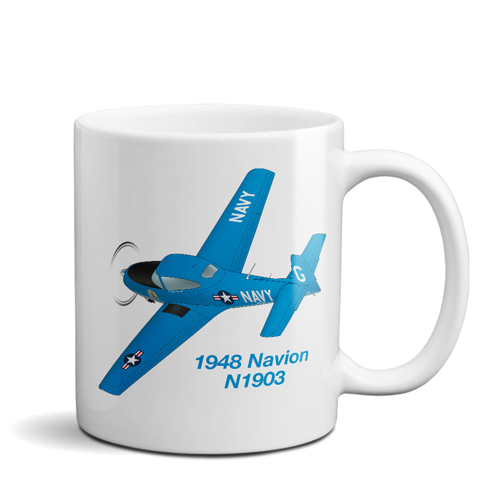 1948 Ryan Navion B (Blue) Airplane Ceramic Mug - Personalized w/ N#