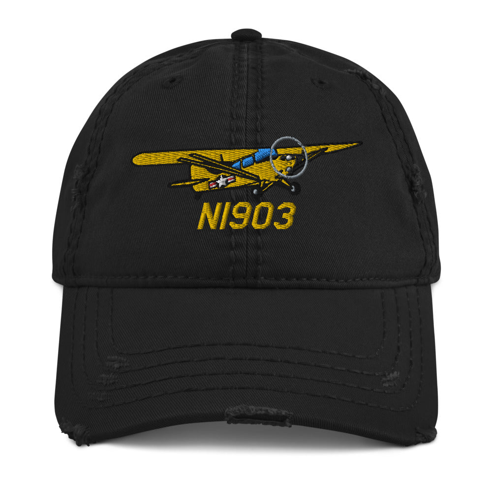 Airplane Embroidered Distressed Cap  AIRJ5I3817BCM-Y1 - Personalized w/ Your N#