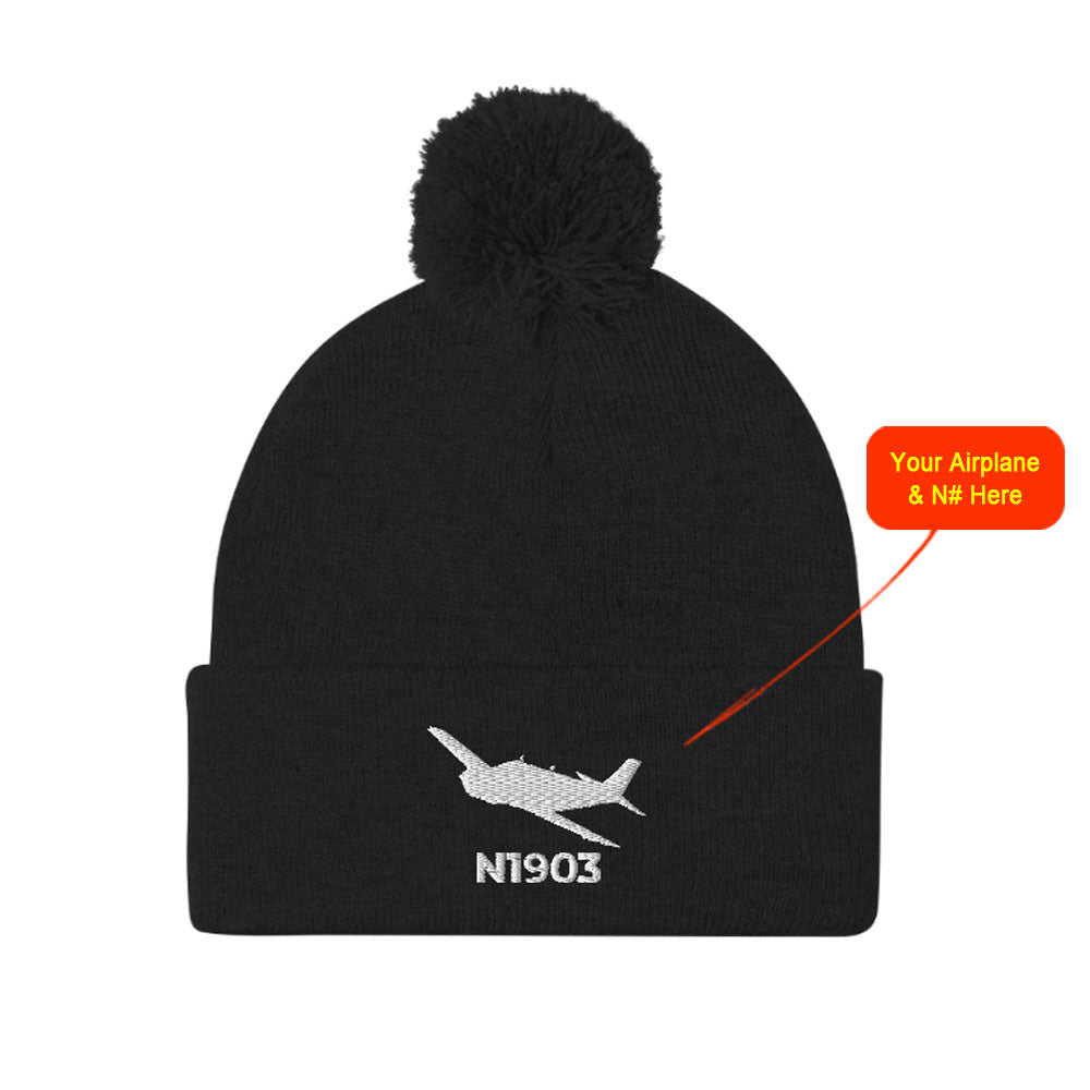 Custom Embroidered Pom Pom Beanie Hat / Cap
