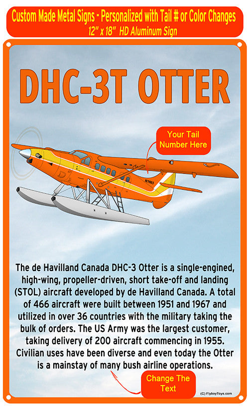 De Havilland DHC-3T Otter HD Metal Airplane Sign - Orange/Yellow