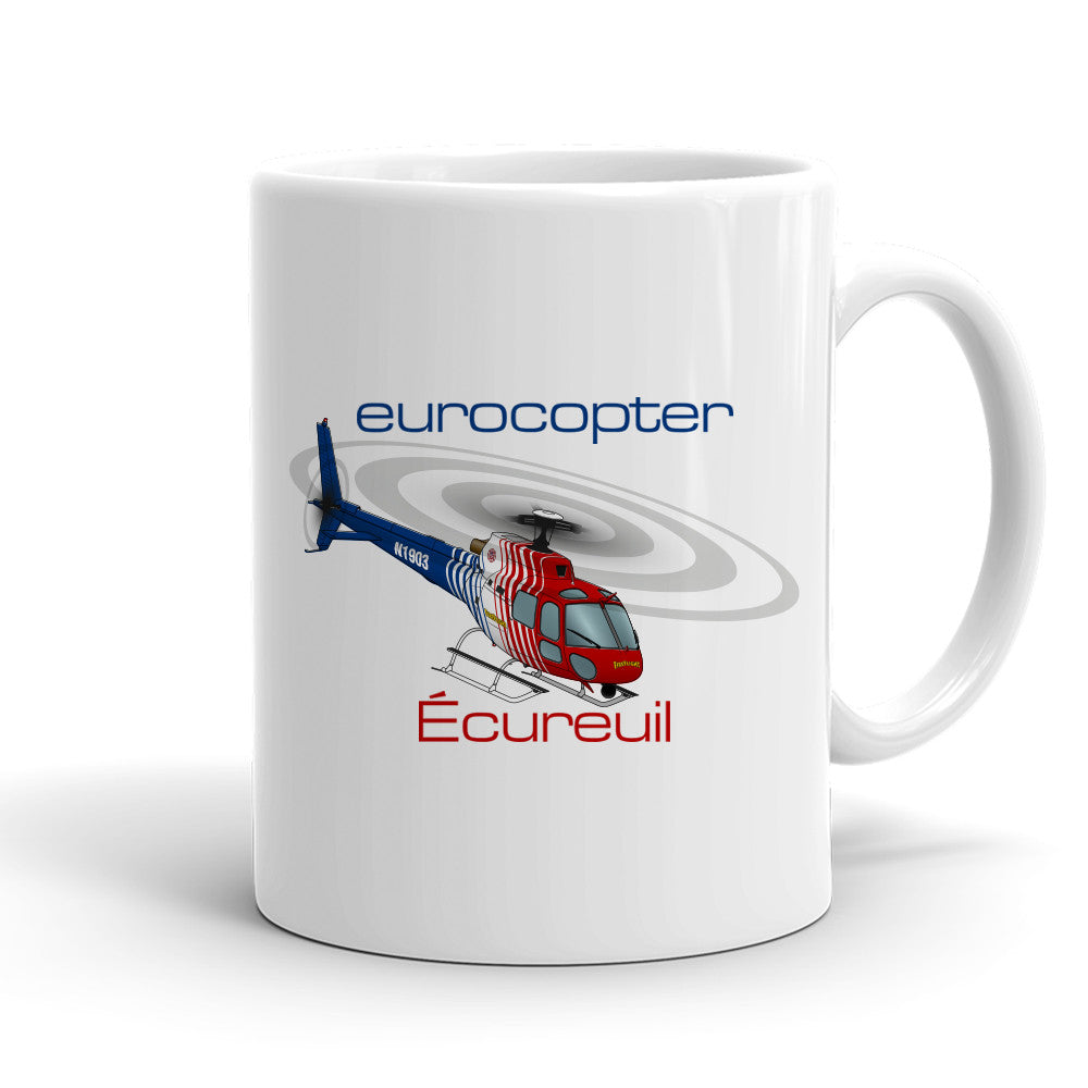 Eurocopter AS350 Ecureuil (Red/Blue) Helicopter Ceramic Mug - Personalized with N#