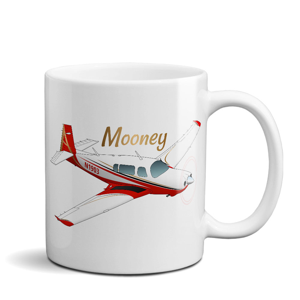 Mooney (Red) Airplane Ceramic Mug - Personalized w/ N#