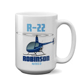 Robinson R22 (Blue) Helicopter Ceramic Mug - Personalized w/ N#