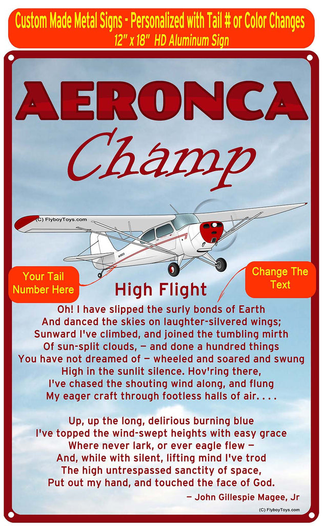 Aeronca Champ (Red #3) High Flight HD Airplane Sign