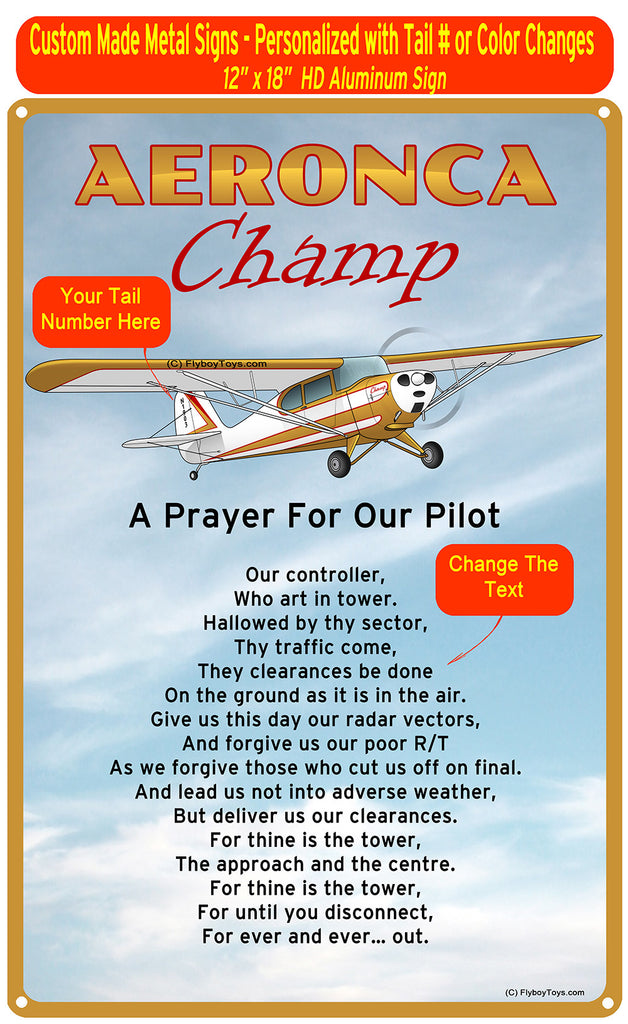 Aeronca Champ (Red/Gold) HD Airplane Sign - A Prayer for our Pilot