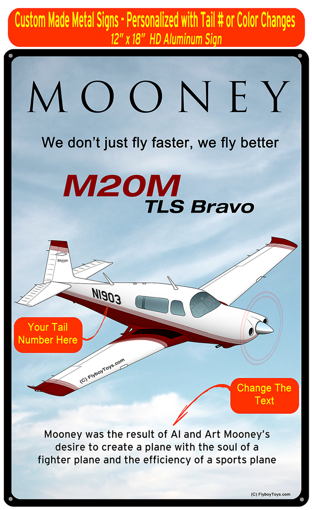 Mooney M20M TLS Bravo (Maroon) HD Airplane Sign