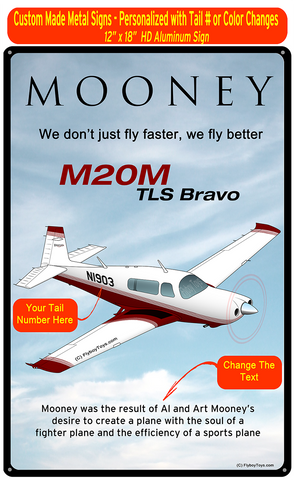 Mooney M20M TLS Bravo (Maroon) HD Airplane Sign