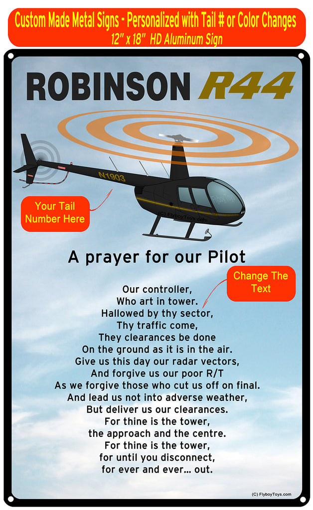 Robinson R44 (Black/Yellow) HD Helicopter Sign - A Prayer for our Pilot