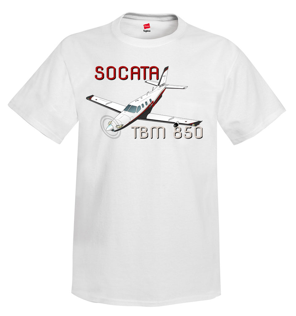 Socata TBM 850 (Silver/Red/Black) Airplane T-Shirt - Personalized