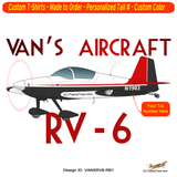 Van's Aircraft RV-6 (RV6) Airplane T-shirt - Personalized with Your N#