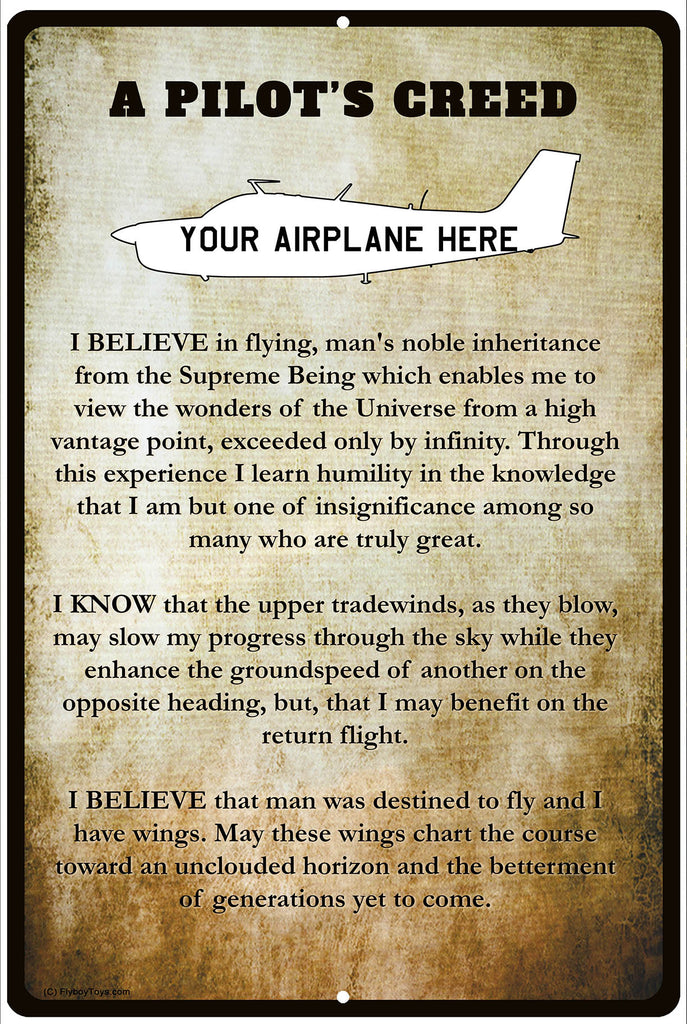 A Pilot's Creed Custom Airplane 12"x18" Metal SIgn