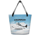 Custom Mountain Airplane All-over Print Large Tote Bag w/ Pocket