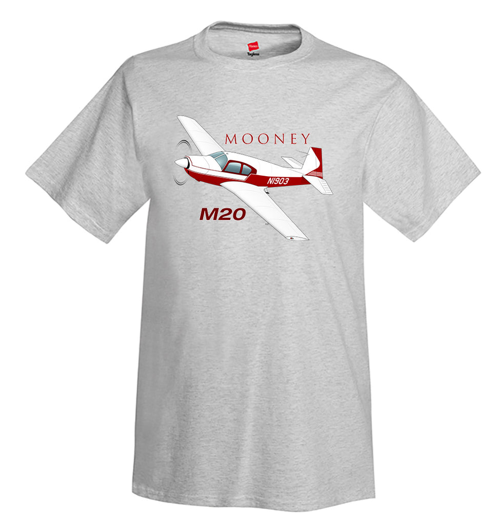 Mooney M20 (Red) Airplane T-Shirt - Personalized w/ Your N#