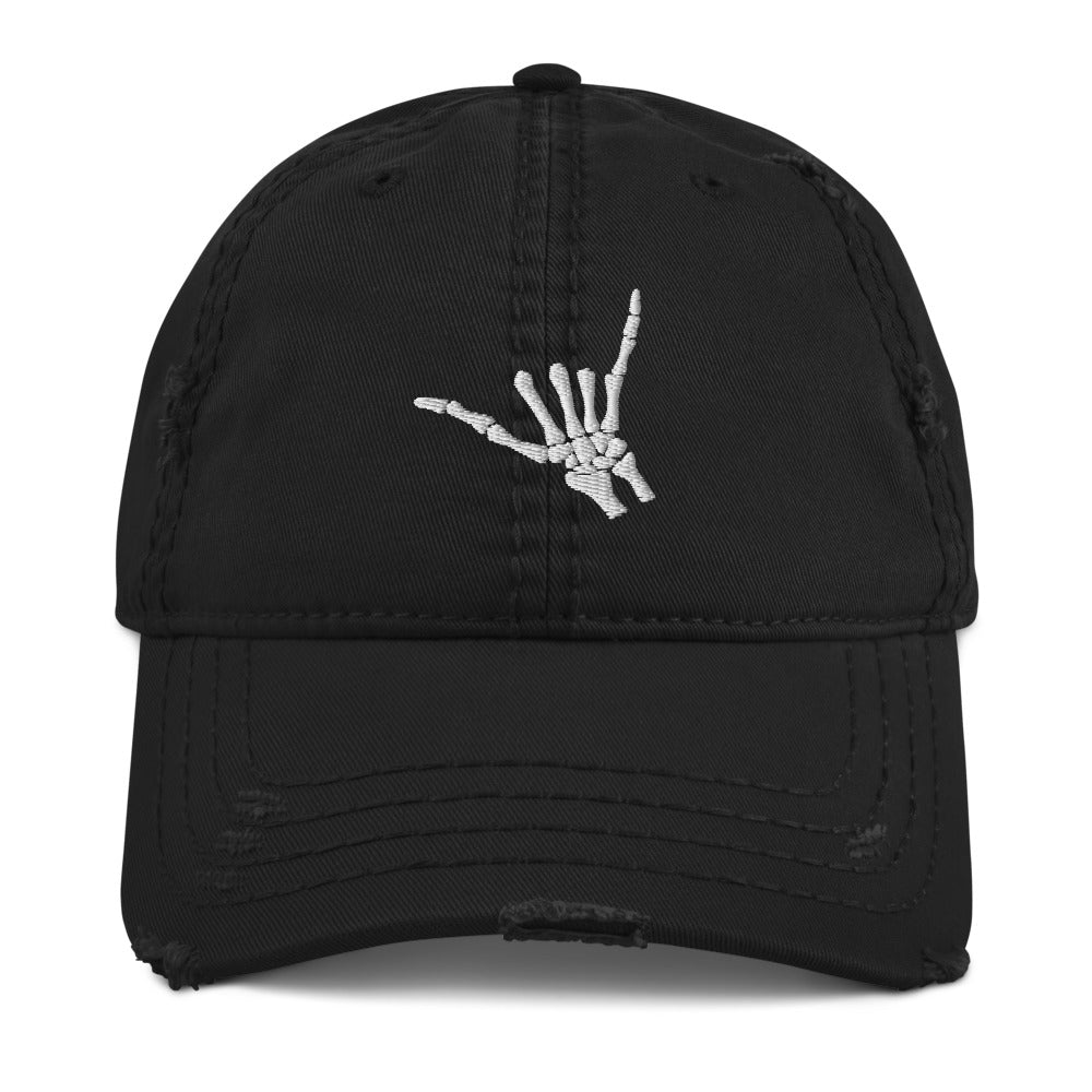 Airplane Embroidered Distressed Cap (Skeleton's Hand)