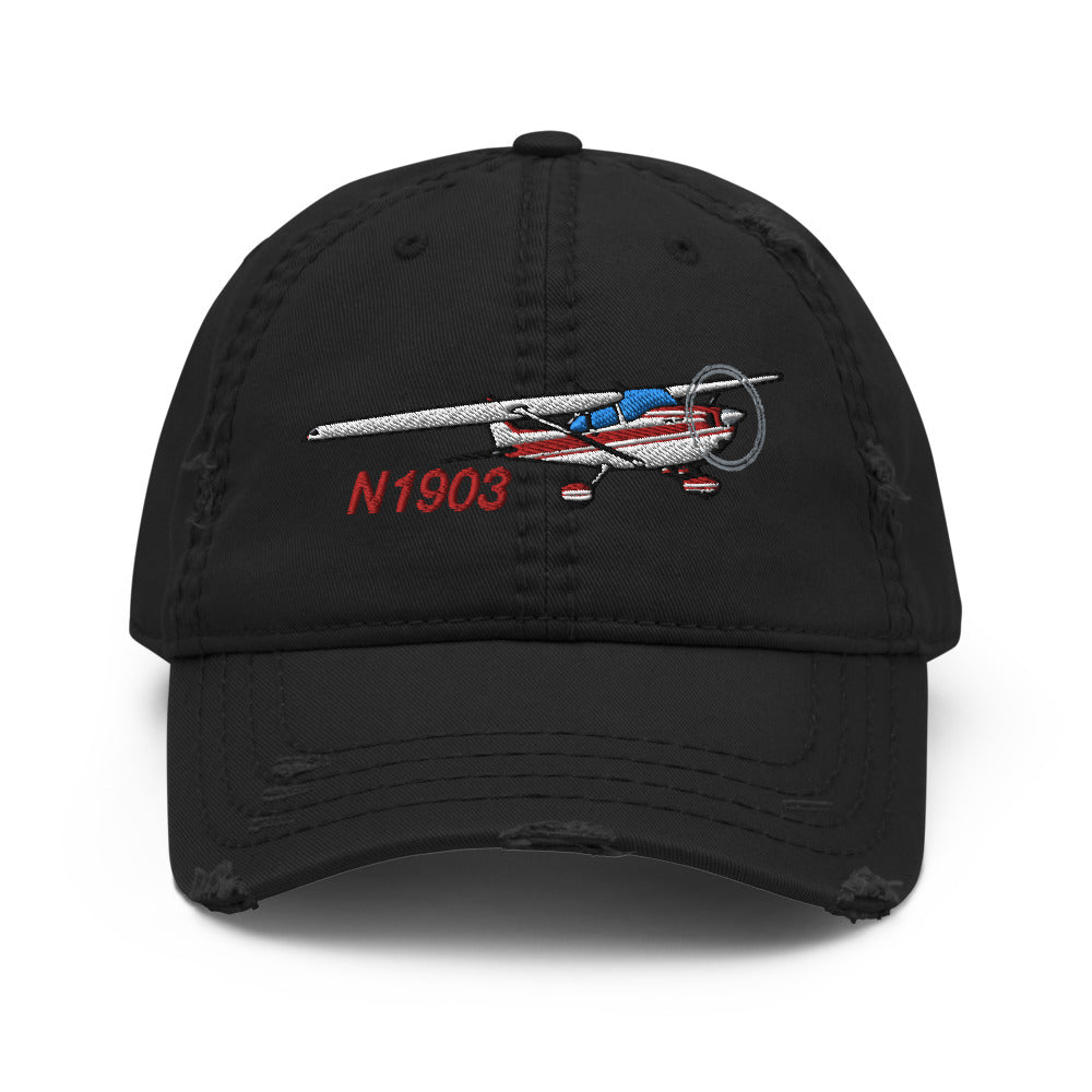 Airplane Design Embroidered Distressed Hat AIR35JJ172-R6 - Add your N#
