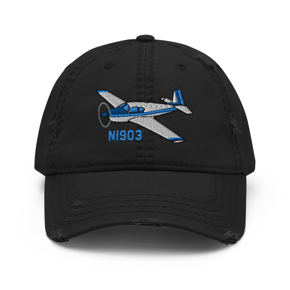 Mooney M20 Airplane Embroidered Distressed Hat AIRDFFM20B-B1 - Add your N#