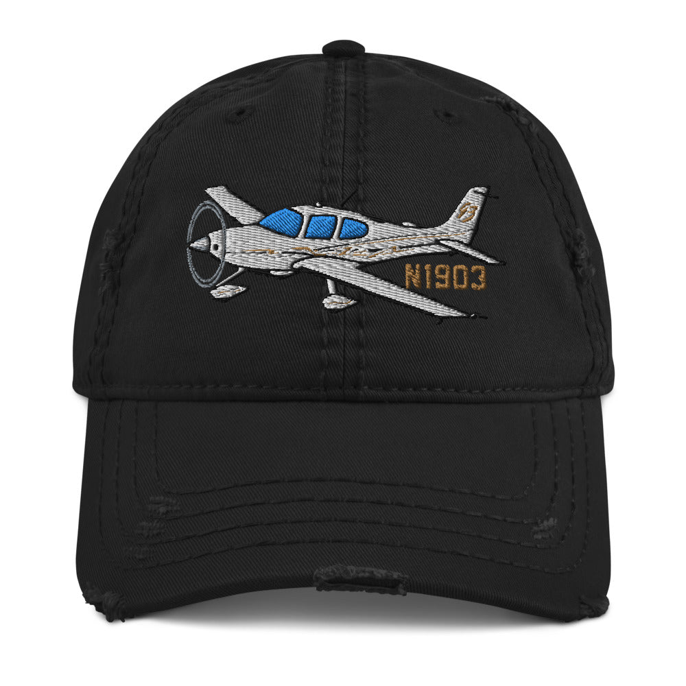Airplane Embroidered Distressed Cap (AIR39ISR22-SBG2_EMB) - Personalized