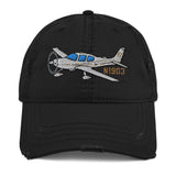 Airplane Embroidered Distressed Cap (AIR39ISR22-SBG2_EMB) - Personalized