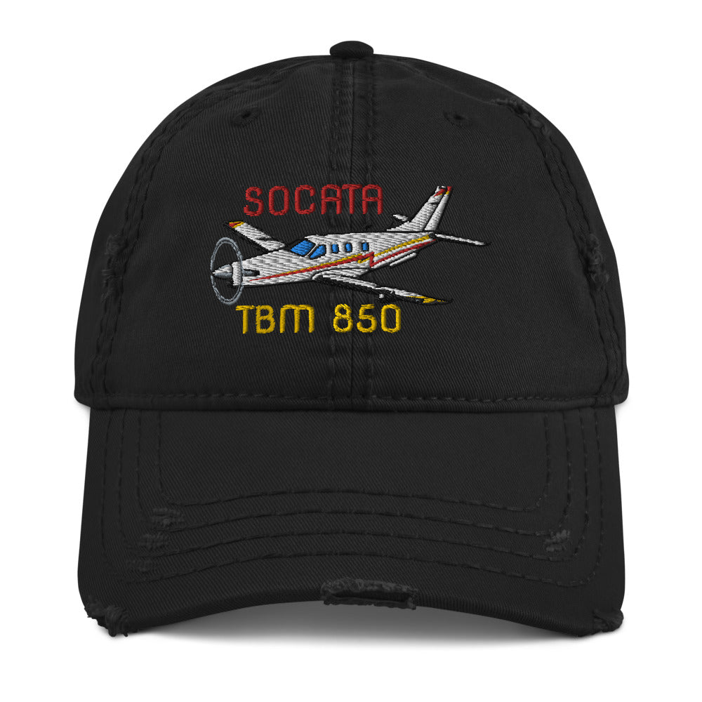 Socata TBM 850 Embroidered Distressed Cap (AIRJF3K2D850-MG1) - Personalized