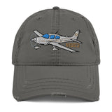 Airplane Embroidered Distressed Cap (AIR39ISR22-SBG2_EMB) - Personalized