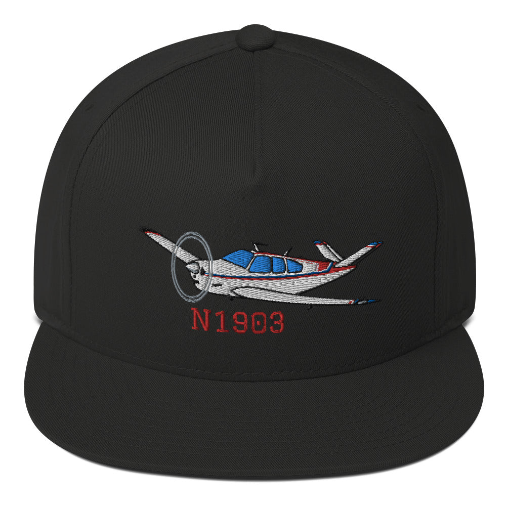 Airplane Embroidered Flat Bill Cap (AIR2552FEV35A-BR2) - Add your N#