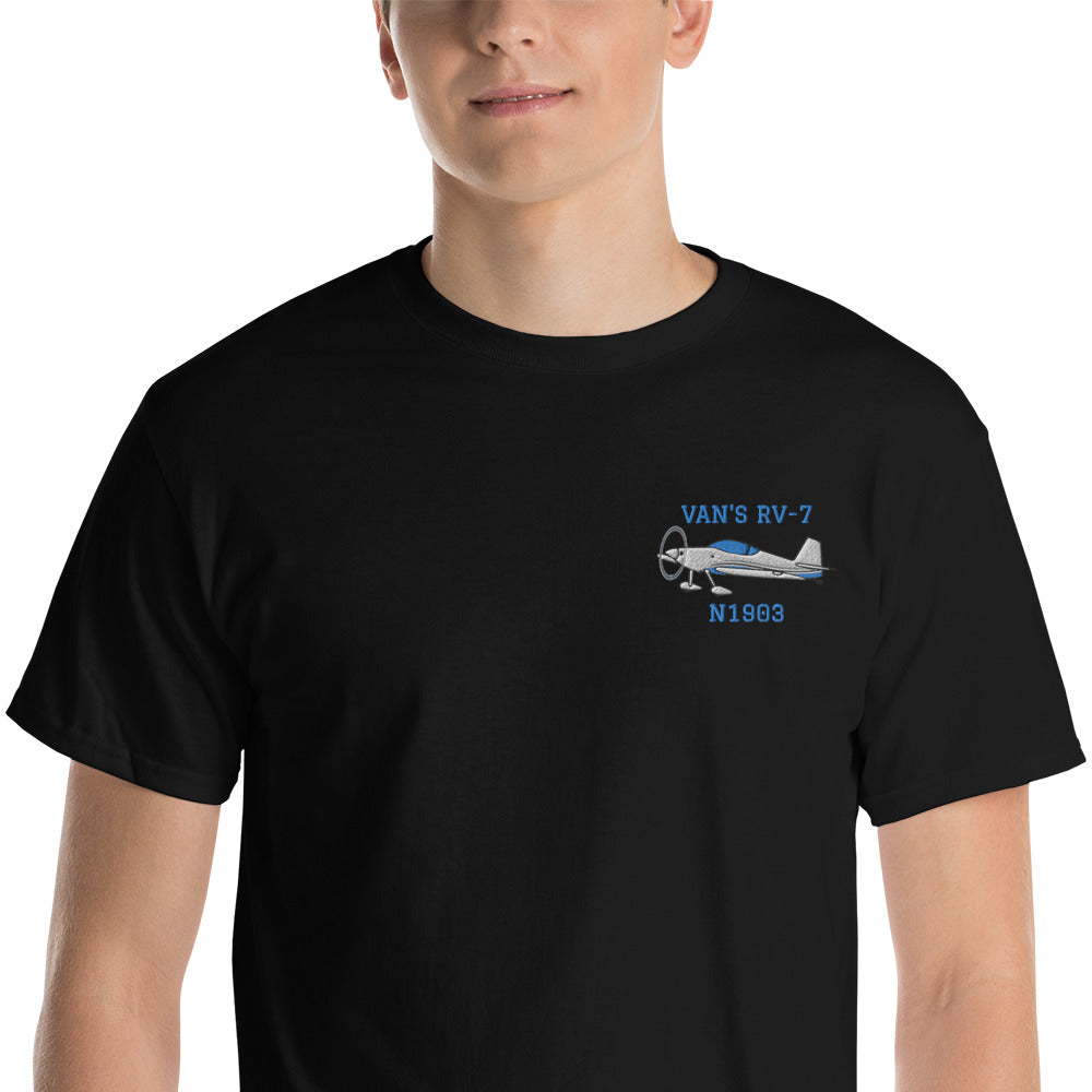 Custom Embroidered Van's RV-7 T-Shirt (Left chest only)