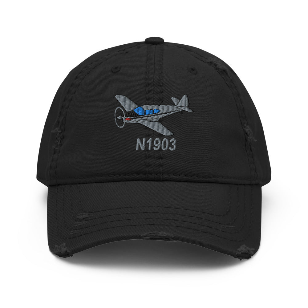 Airplane Embroidered Distressed Cap (AIRJN9GC1B-BLK1) - Personalized with Your N#