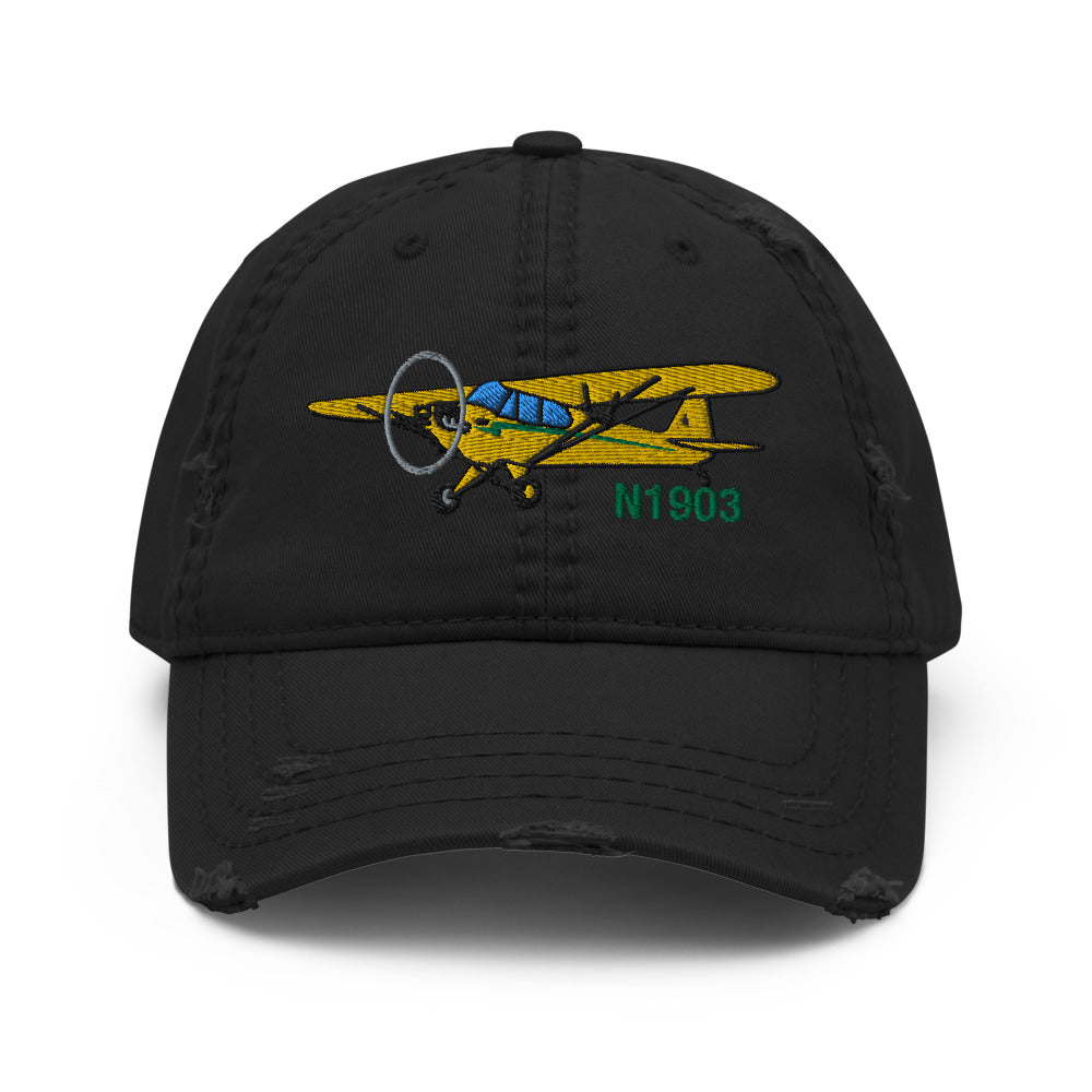 Airplane Embroidered Distressed Cap (AIRG9G3L2J3-YB1) - Personalized with Your N#