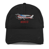 Airplane Embroidered Distressed Cap AIR35JJ182-BURG1 - Personalized w/ Your N#