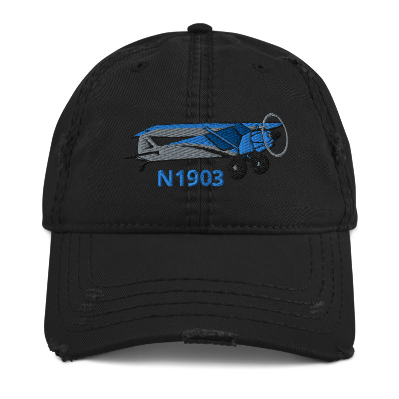 Airplane Embroidered Distressed Cap AIR214KI1-SB1- Personalized with Your N#