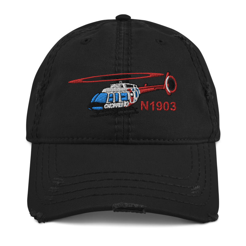Airplane Embroidered Distressed Cap HELI25C206-RB2 - Personalized w/ Your N#