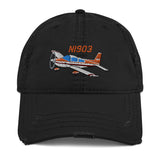 Airplane Embroidered Distressed Cap (AIR7ILK97AA1-OR1) - Personalized with Your N#
