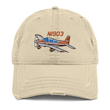 Airplane Embroidered Distressed Cap (AIR7ILK97AA1-OR1) - Personalized with Your N#